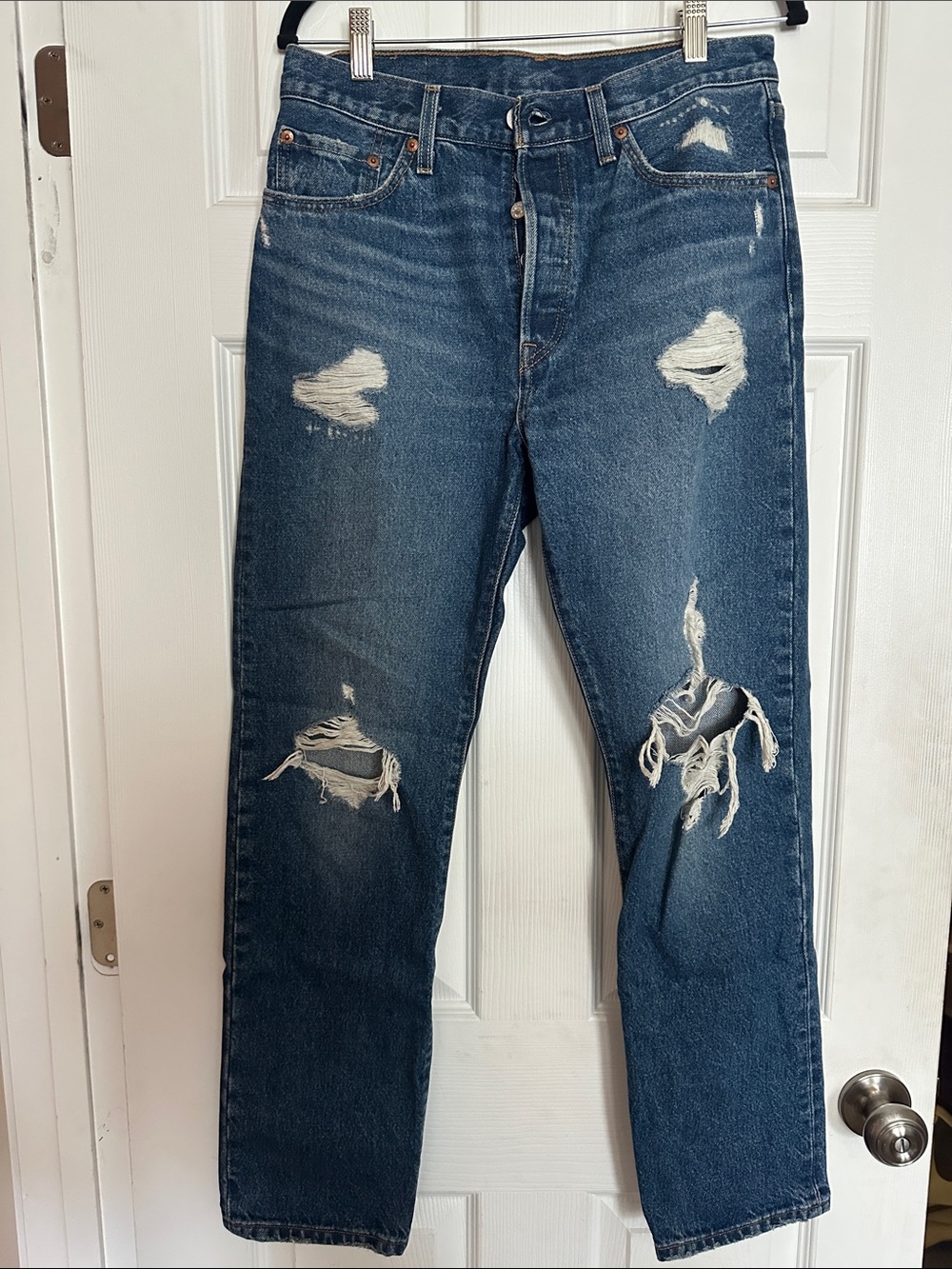 Levi's Women's Straight Leg Distressed Denim Jeans in Blue
